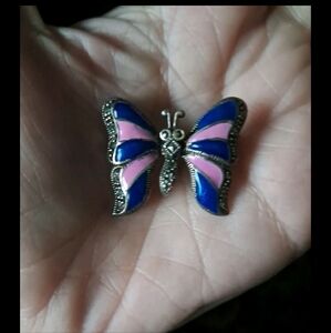 Blue and Pink Butterfly Brooch
